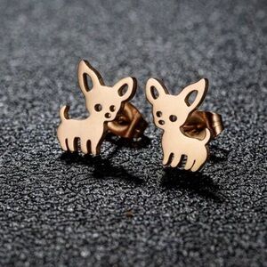 Rose Gold Chihuahua Stud Earrings, Chihuahua Dog Earrings